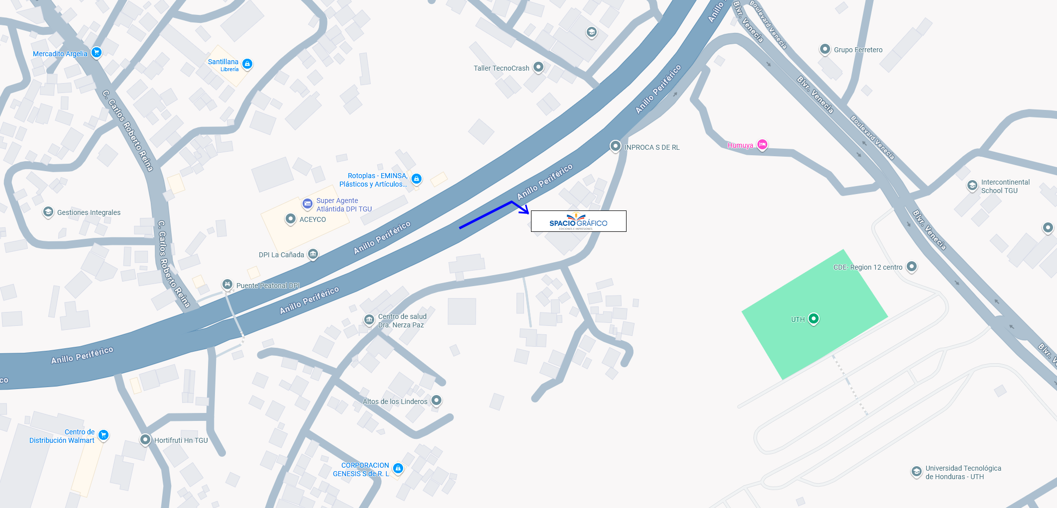 Mapa de ubicación — Oficina Principal Spacio Gráfico, Tegucigalpa
